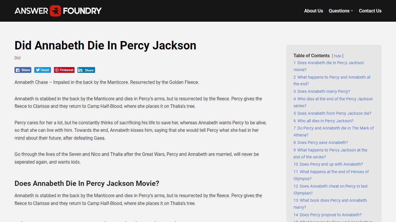 Did Annabeth Die In Percy Jackson - Answer Foundry